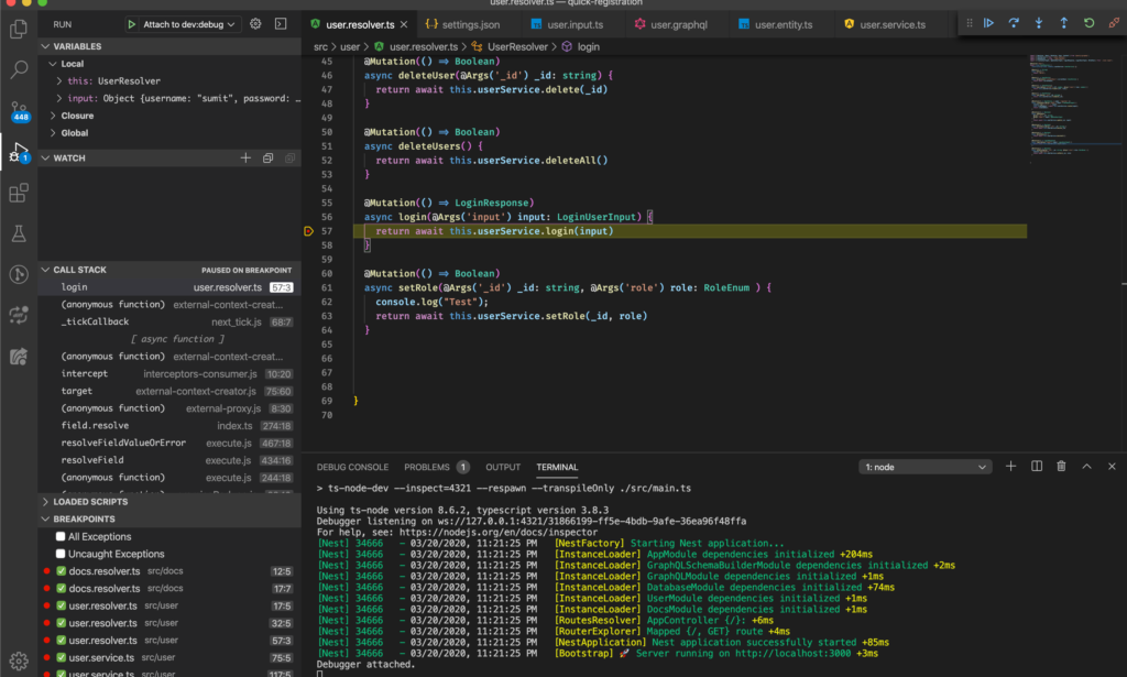 sample vs code with debugger step